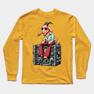 Goat Relaxing on Vintage Radio - Unique Digital Art Long Sleeve T-Shirt